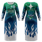 Personalized Canberra Raiders Couples Matching Long Sleeve Bodycon Dress and Long Sleeve Button Shirt Y2K Grunge Aesthetic With Cyber Flames and Starburst Graphics