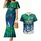 Personalized Canberra Raiders Couples Matching Mermaid Dress and Hawaiian Shirt Y2K Grunge Aesthetic With Cyber Flames and Starburst Graphics