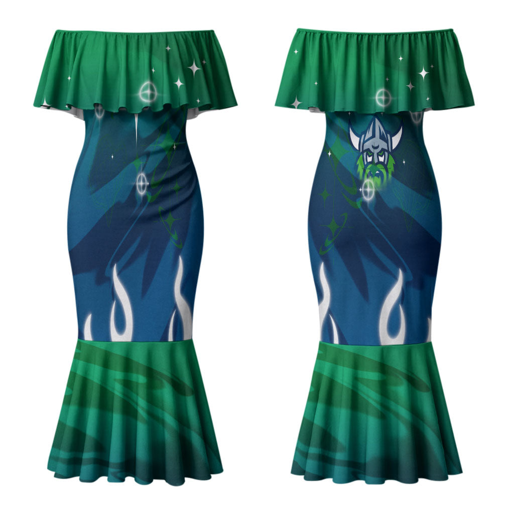 Personalized Canberra Raiders Couples Matching Mermaid Dress and Hawaiian Shirt Y2K Grunge Aesthetic With Cyber Flames and Starburst Graphics