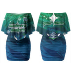 Personalized Canberra Raiders Couples Matching Off Shoulder Short Dress and Hawaiian Shirt Y2K Grunge Aesthetic With Cyber Flames and Starburst Graphics