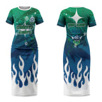 Personalized Canberra Raiders Couples Matching Short Sleeve Bodycon Dress and Long Sleeve Button Shirt Y2K Grunge Aesthetic With Cyber Flames and Starburst Graphics