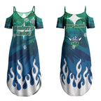 Personalized Canberra Raiders Couples Matching Summer Maxi Dress and Hawaiian Shirt Y2K Grunge Aesthetic With Cyber Flames and Starburst Graphics