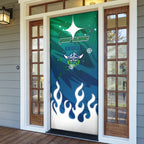 Personalized Canberra Raiders Door Cover Y2K Grunge Aesthetic With Cyber Flames and Starburst Graphics