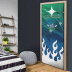 Personalized Canberra Raiders Door Cover Y2K Grunge Aesthetic With Cyber Flames and Starburst Graphics