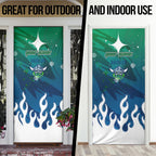 Personalized Canberra Raiders Door Cover Y2K Grunge Aesthetic With Cyber Flames and Starburst Graphics