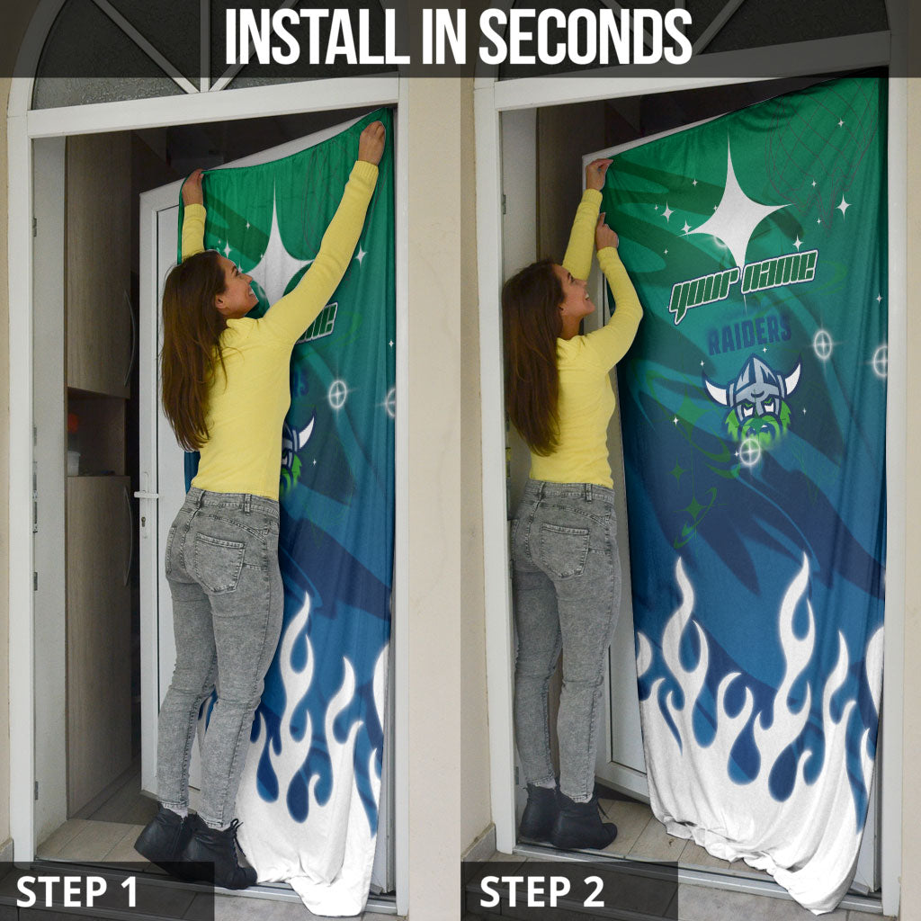 Personalized Canberra Raiders Door Cover Y2K Grunge Aesthetic With Cyber Flames and Starburst Graphics