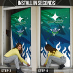 Personalized Canberra Raiders Door Cover Y2K Grunge Aesthetic With Cyber Flames and Starburst Graphics