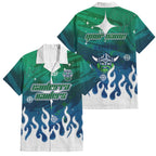 Personalized Canberra Raiders Family Matching Mermaid Dress and Hawaiian Shirt Y2K Grunge Aesthetic With Cyber Flames and Starburst Graphics