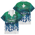 Personalized Canberra Raiders Family Matching Off Shoulder Short Dress and Hawaiian Shirt Y2K Grunge Aesthetic With Cyber Flames and Starburst Graphics