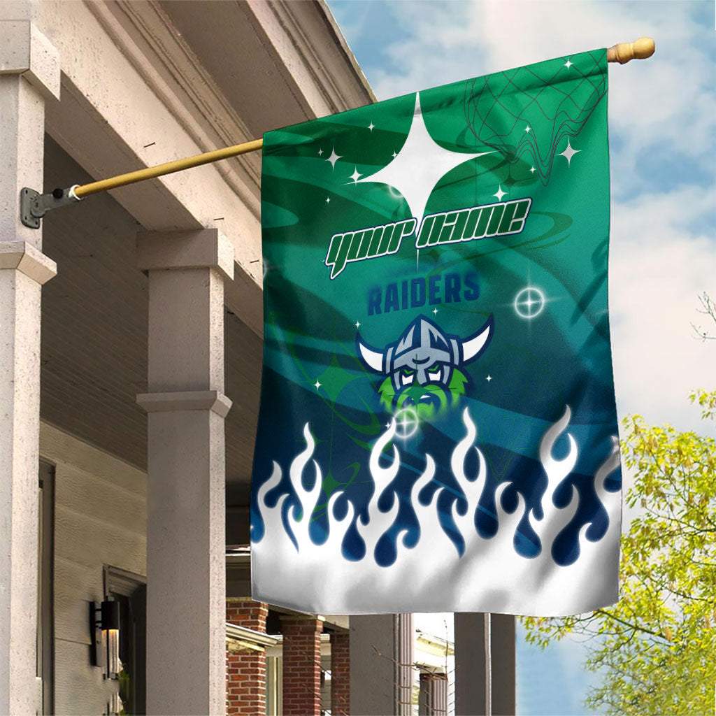 Personalized Canberra Raiders Garden Flag Y2K Grunge Aesthetic With Cyber Flames and Starburst Graphics