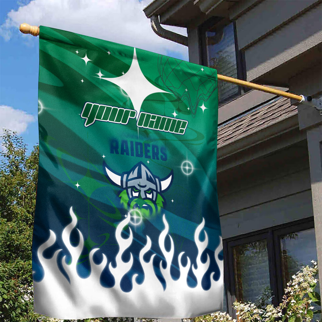 Personalized Canberra Raiders Garden Flag Y2K Grunge Aesthetic With Cyber Flames and Starburst Graphics
