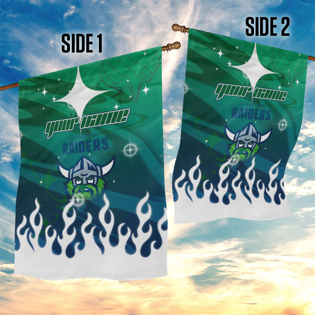 Personalized Canberra Raiders Garden Flag Y2K Grunge Aesthetic With Cyber Flames and Starburst Graphics