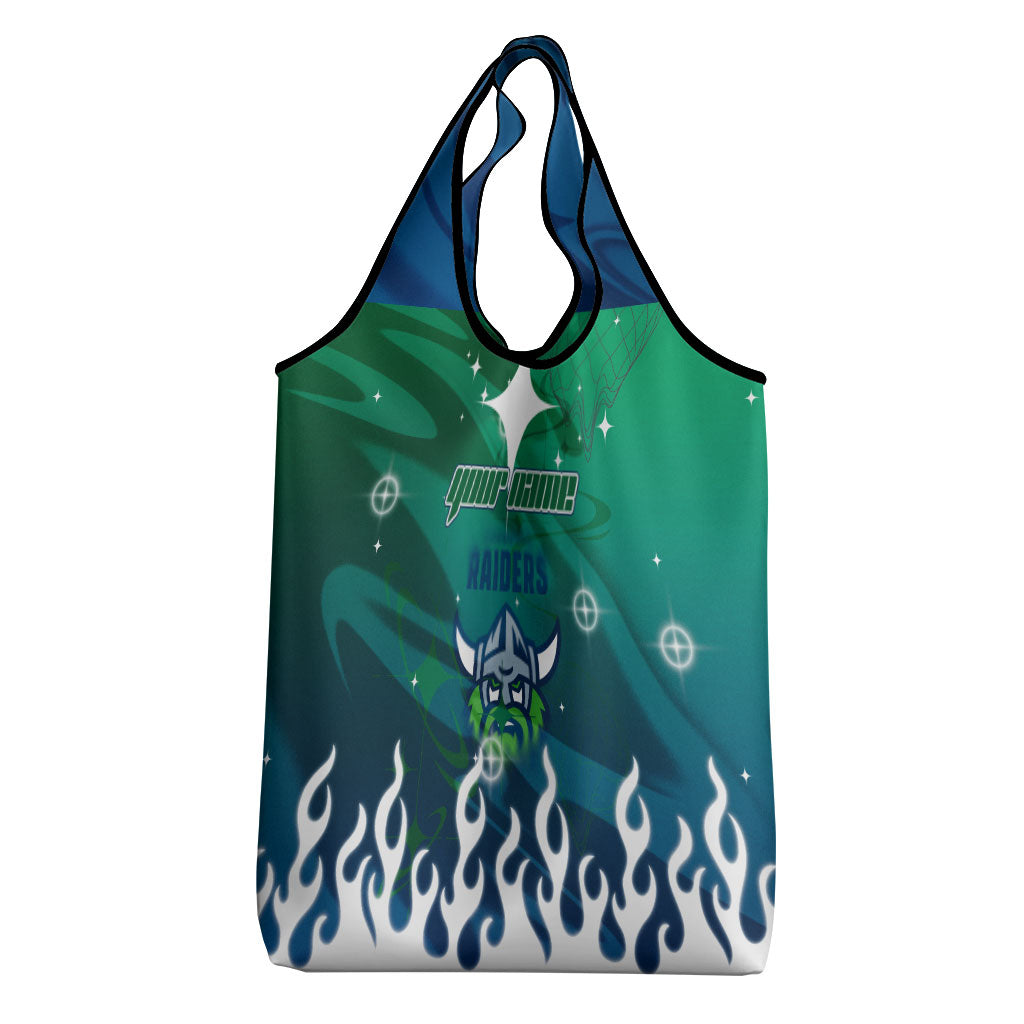 Personalized Canberra Raiders Grocery Bag Y2K Grunge Aesthetic With Cyber Flames and Starburst Graphics