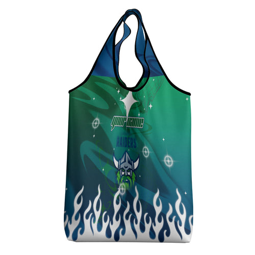 Personalized Canberra Raiders Grocery Bag Y2K Grunge Aesthetic With Cyber Flames and Starburst Graphics