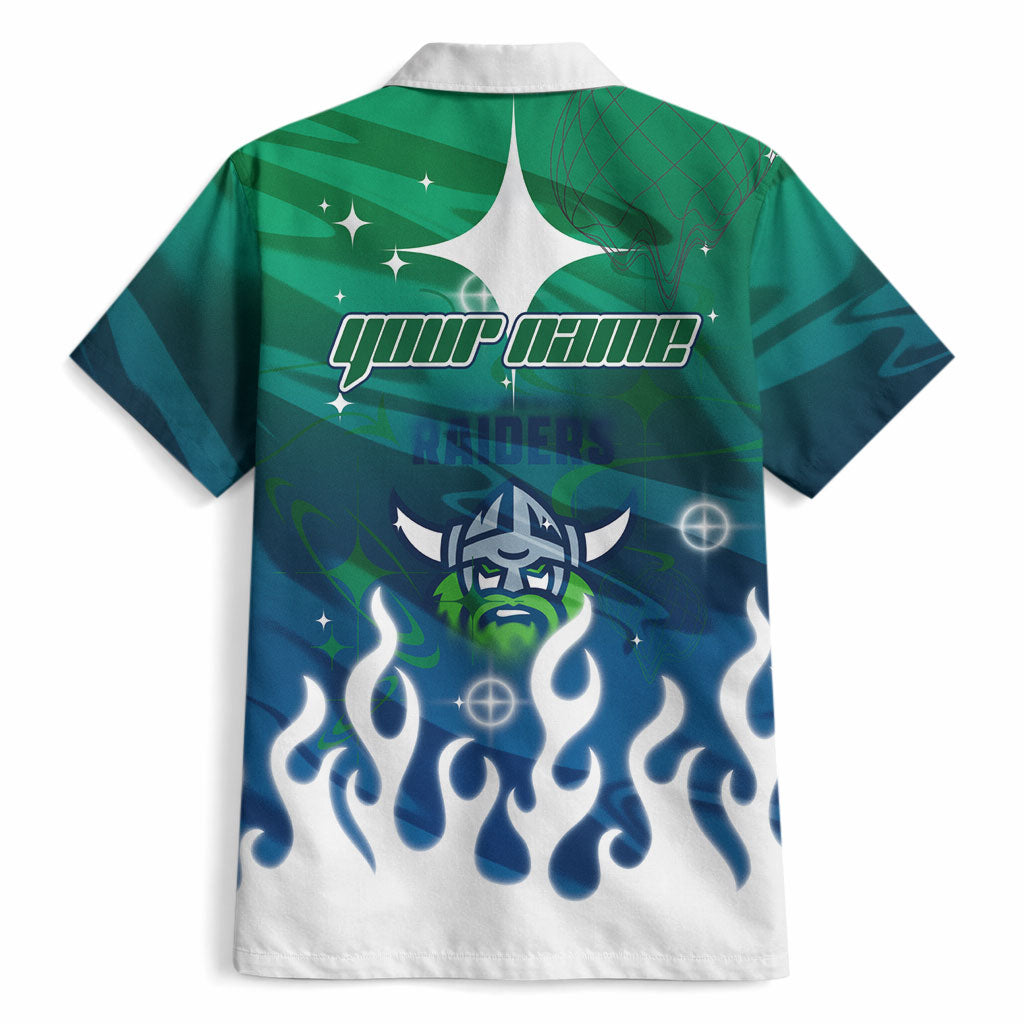 Personalized Canberra Raiders Hawaiian Shirt Y2K Grunge Aesthetic With Cyber Flames and Starburst Graphics