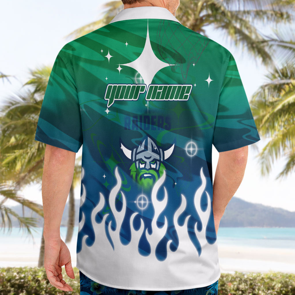 Personalized Canberra Raiders Hawaiian Shirt Y2K Grunge Aesthetic With Cyber Flames and Starburst Graphics