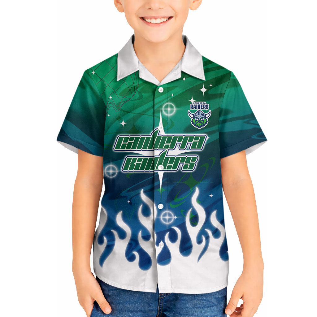 Personalized Canberra Raiders Hawaiian Shirt Y2K Grunge Aesthetic With Cyber Flames and Starburst Graphics