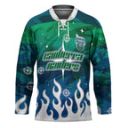Personalized Canberra Raiders Hockey Jersey Y2K Grunge Aesthetic With Cyber Flames and Starburst Graphics