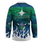 Personalized Canberra Raiders Hockey Jersey Y2K Grunge Aesthetic With Cyber Flames and Starburst Graphics