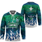 Personalized Canberra Raiders Hockey Jersey Y2K Grunge Aesthetic With Cyber Flames and Starburst Graphics