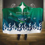 Personalized Canberra Raiders Hooded Blanket Y2K Grunge Aesthetic With Cyber Flames and Starburst Graphics
