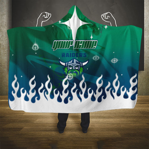 Personalized Canberra Raiders Hooded Blanket Y2K Grunge Aesthetic With Cyber Flames and Starburst Graphics