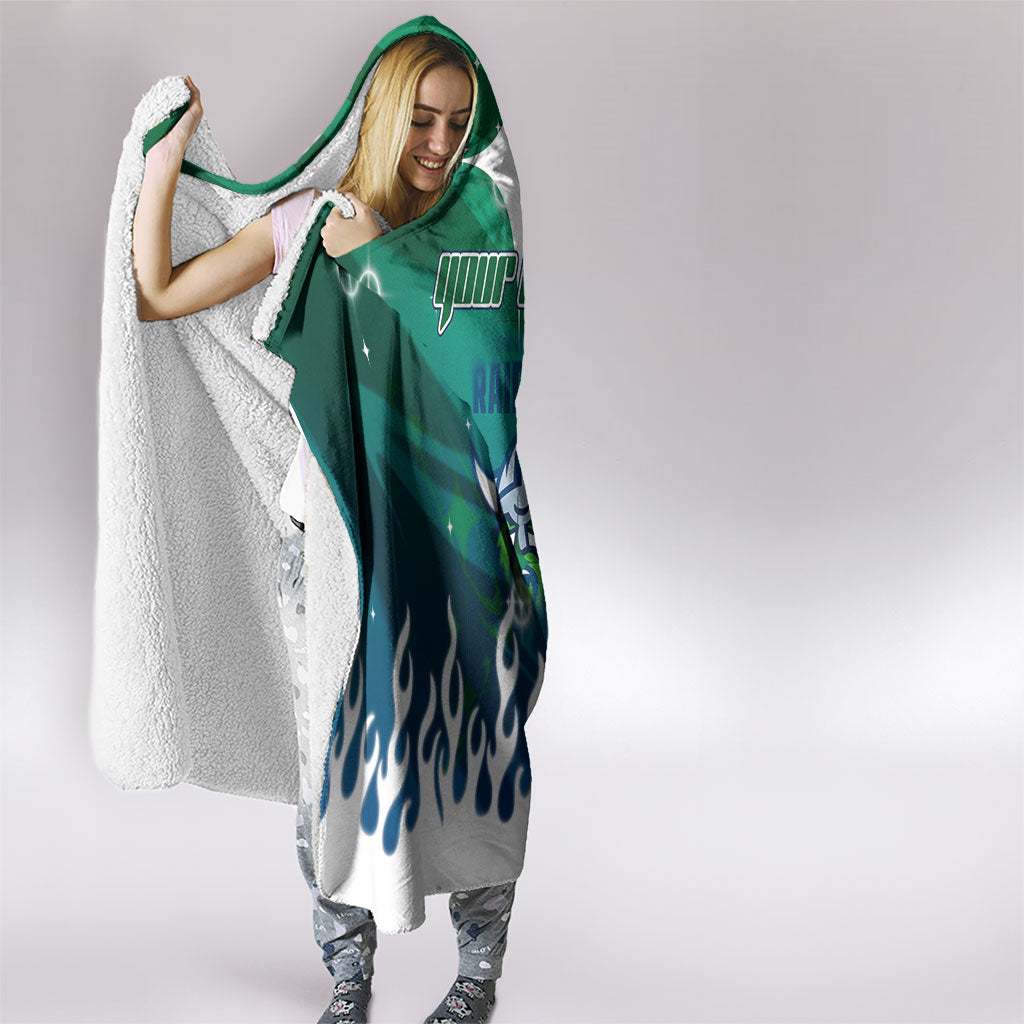 Personalized Canberra Raiders Hooded Blanket Y2K Grunge Aesthetic With Cyber Flames and Starburst Graphics