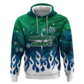 Personalized Canberra Raiders Hoodie Y2K Grunge Aesthetic With Cyber Flames and Starburst Graphics
