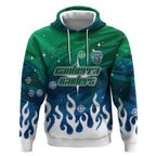 Personalized Canberra Raiders Hoodie Y2K Grunge Aesthetic With Cyber Flames and Starburst Graphics