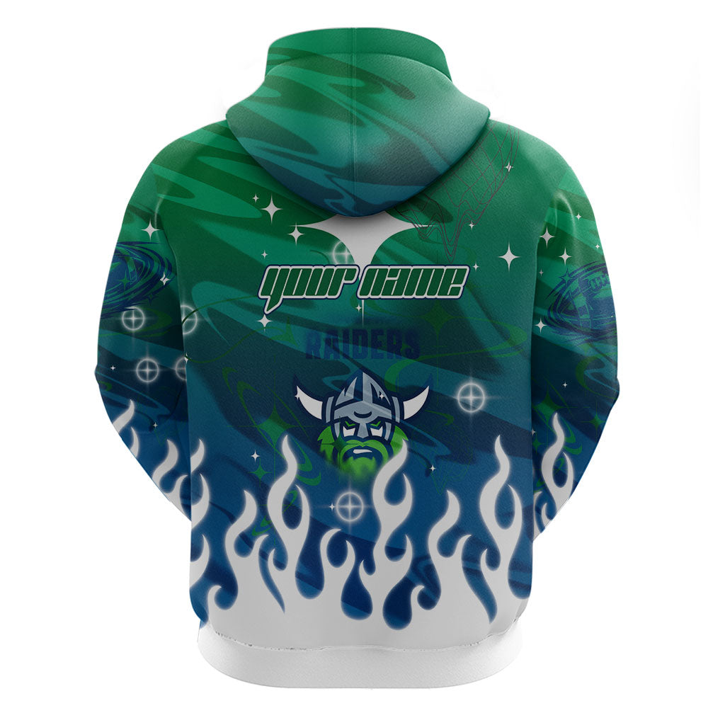 Personalized Canberra Raiders Hoodie Y2K Grunge Aesthetic With Cyber Flames and Starburst Graphics