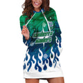 Personalized Canberra Raiders Hoodie Dress Y2K Grunge Aesthetic With Cyber Flames and Starburst Graphics