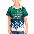 Personalized Canberra Raiders Kid Hawaiian Shirt Y2K Grunge Aesthetic With Cyber Flames and Starburst Graphics