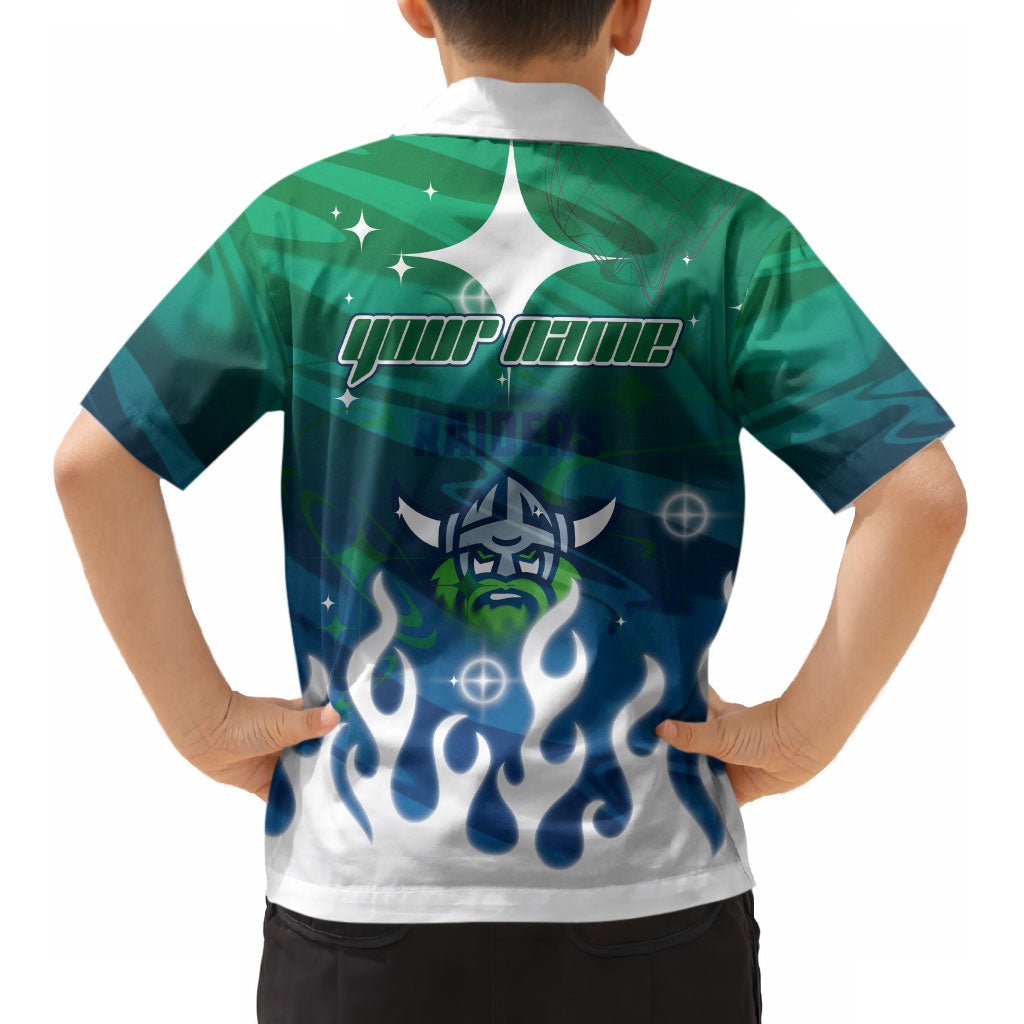 Personalized Canberra Raiders Kid Hawaiian Shirt Y2K Grunge Aesthetic With Cyber Flames and Starburst Graphics
