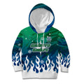 Personalized Canberra Raiders Kid Hoodie Y2K Grunge Aesthetic With Cyber Flames and Starburst Graphics