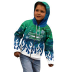 Personalized Canberra Raiders Kid Hoodie Y2K Grunge Aesthetic With Cyber Flames and Starburst Graphics