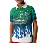 Personalized Canberra Raiders Kid Polo Shirt Y2K Grunge Aesthetic With Cyber Flames and Starburst Graphics
