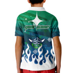 Personalized Canberra Raiders Kid Polo Shirt Y2K Grunge Aesthetic With Cyber Flames and Starburst Graphics