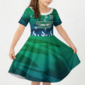 Personalized Canberra Raiders Kid Short Sleeve Dress Y2K Grunge Aesthetic With Cyber Flames and Starburst Graphics