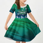 Personalized Canberra Raiders Kid Short Sleeve Dress Y2K Grunge Aesthetic With Cyber Flames and Starburst Graphics