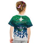 Personalized Canberra Raiders Kid T Shirt Y2K Grunge Aesthetic With Cyber Flames and Starburst Graphics