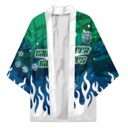 Personalized Canberra Raiders Kimono Y2K Grunge Aesthetic With Cyber Flames and Starburst Graphics