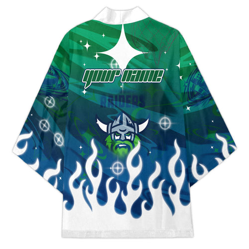 Personalized Canberra Raiders Kimono Y2K Grunge Aesthetic With Cyber Flames and Starburst Graphics