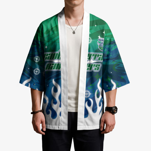 Personalized Canberra Raiders Kimono Y2K Grunge Aesthetic With Cyber Flames and Starburst Graphics