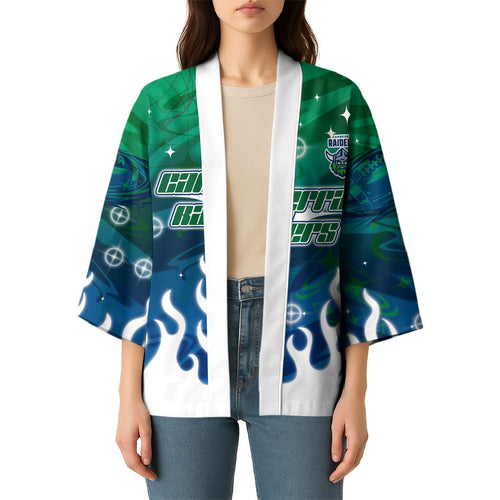 Personalized Canberra Raiders Kimono Y2K Grunge Aesthetic With Cyber Flames and Starburst Graphics