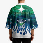 Personalized Canberra Raiders Kimono Y2K Grunge Aesthetic With Cyber Flames and Starburst Graphics
