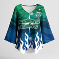 Personalized Canberra Raiders Kimono Sleeve Blouse Y2K Grunge Aesthetic With Cyber Flames and Starburst Graphics