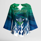 Personalized Canberra Raiders Kimono Sleeve Blouse Y2K Grunge Aesthetic With Cyber Flames and Starburst Graphics