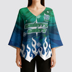 Personalized Canberra Raiders Kimono Sleeve Blouse Y2K Grunge Aesthetic With Cyber Flames and Starburst Graphics