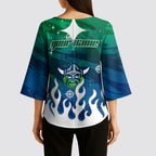 Personalized Canberra Raiders Kimono Sleeve Blouse Y2K Grunge Aesthetic With Cyber Flames and Starburst Graphics