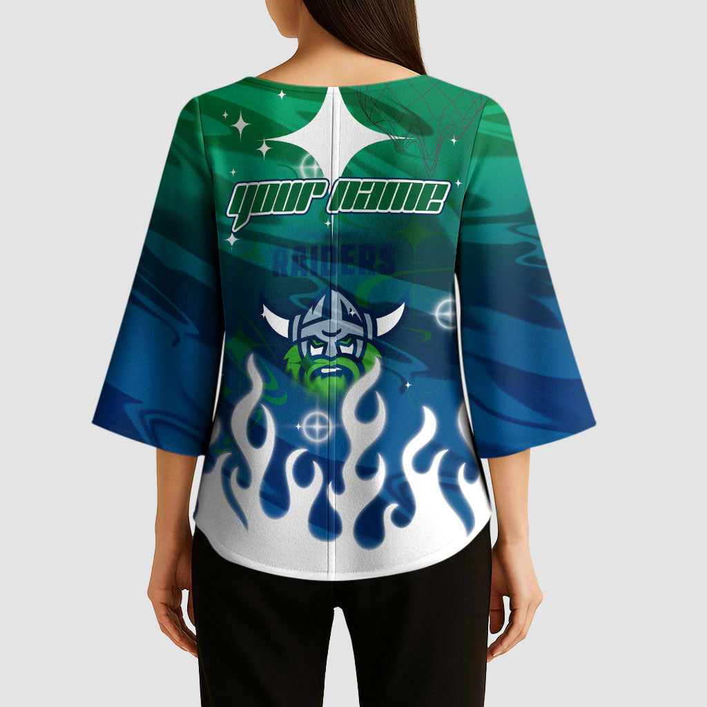 Personalized Canberra Raiders Kimono Sleeve Blouse Y2K Grunge Aesthetic With Cyber Flames and Starburst Graphics